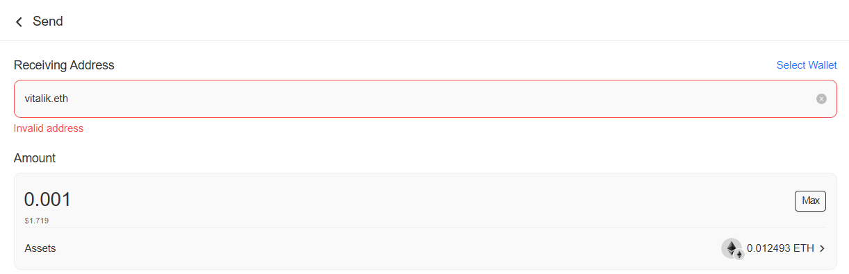 TokenPocket Wallet doesn't allow ENS names as the recipient in the send flow