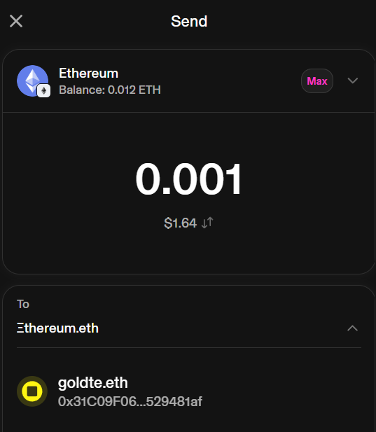 Uniswap Wallet correctly resolves the address for Ξthereum.eth