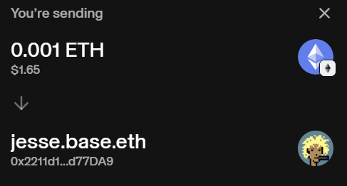Uniswap Wallet correctly resolves the address for jesse.base.eth