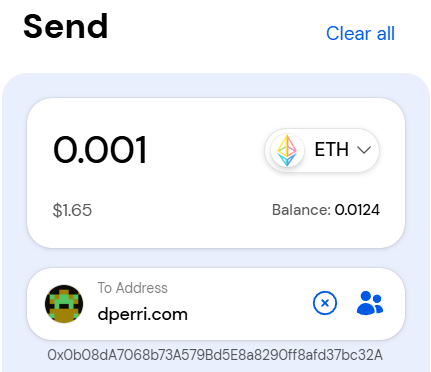 MyEtherWallet web app correctly resolves the address for dperri.com