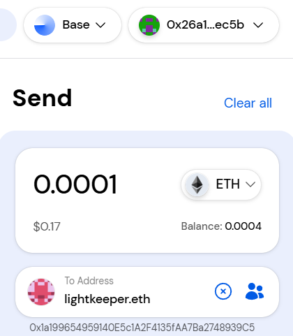 MyEtherWallet web app fails to resolve the address for lightkeeper.eth on the Base chain